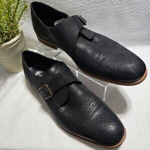 GABICCI BLACK BREATHABLE LEATHER SLIP ON SHOE LOAFER WITH BUCKLE DETAIL MENS 8